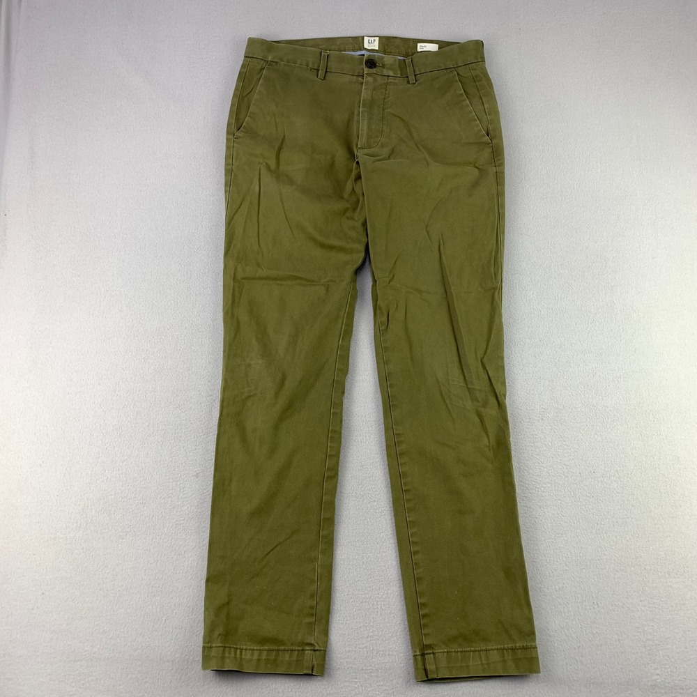 GAP Slim Chino Pants Mens 30x32 Green Casual Stretch Cotton Office Preppy